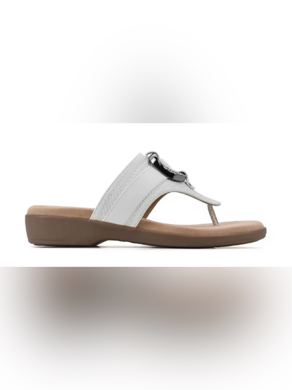 Cliffs by WHITE MOUNTAIN White Thong Sandal with Decorative Silver Ring - Picture 2 of 8